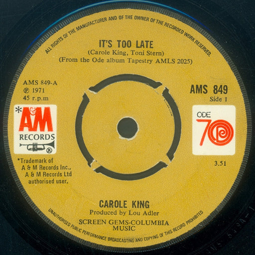 Carole King – It's Too Late (LP, Vinyl Record Album)