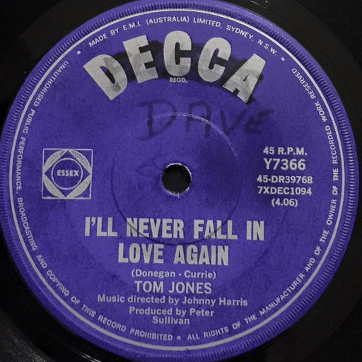 Tom Jones – I'll Never Fall In Love Again (LP, Vinyl Record Album)