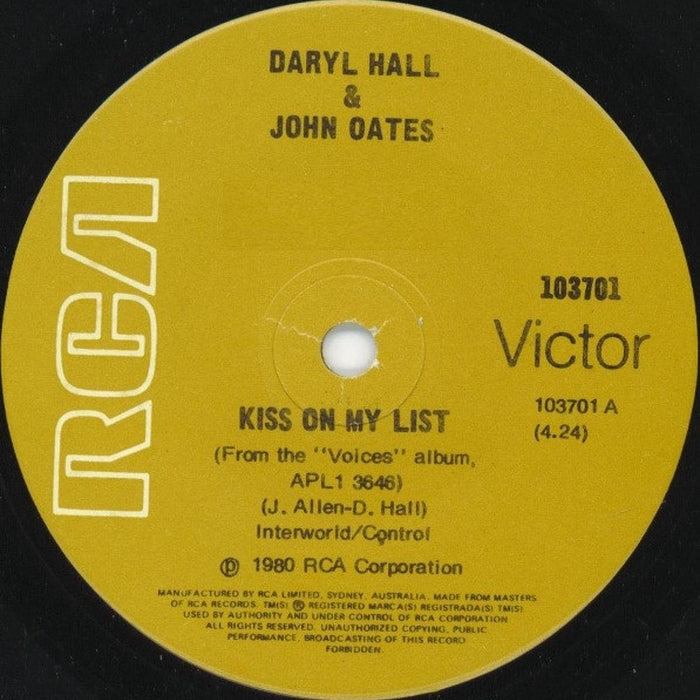 Daryl Hall & John Oates – Kiss On My List (LP, Vinyl Record Album)