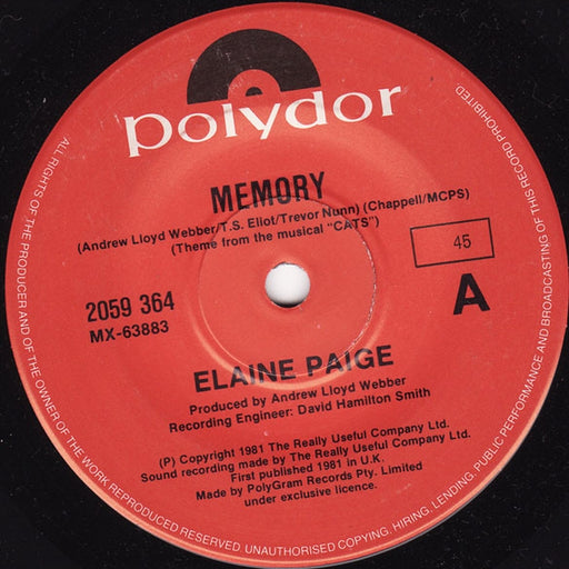 Elaine Paige – Memory (LP, Vinyl Record Album)