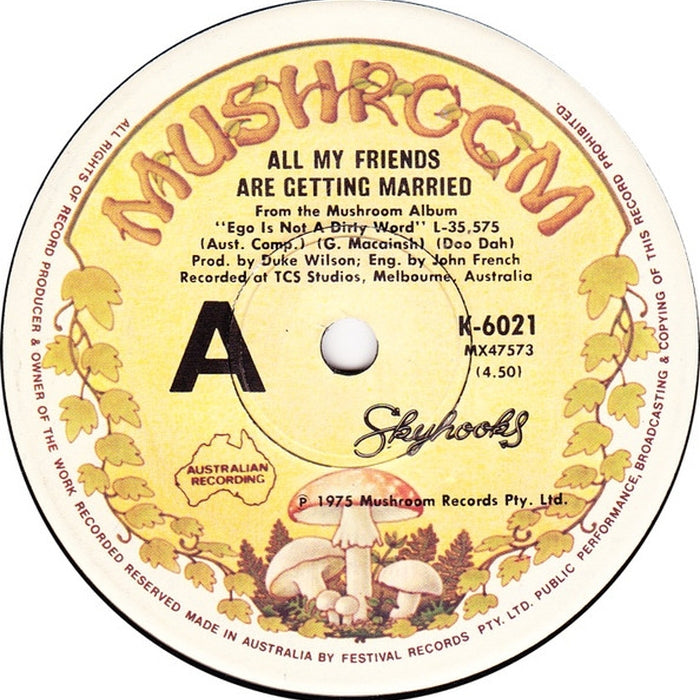 Skyhooks – All My Friends Are Getting Married / Saturday Night (LP, Vinyl Record Album)