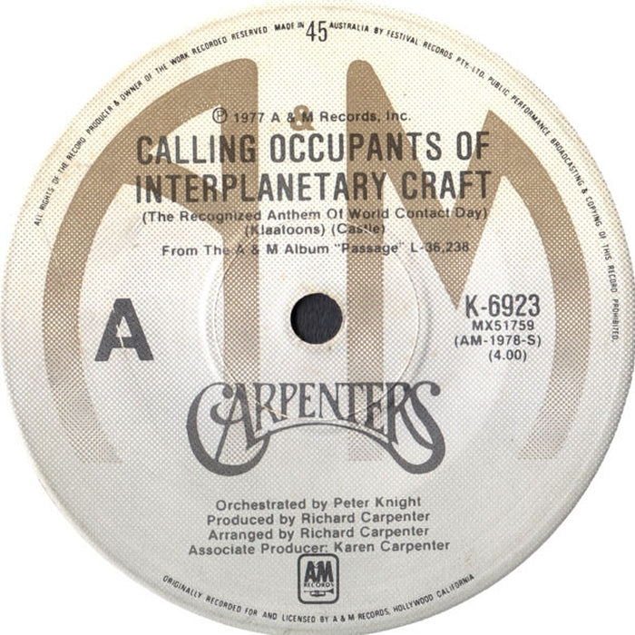 Carpenters – Calling Occupants Of Interplanetary Craft (The Recognized Anthem Of World Contact Day) (LP, Vinyl Record Album)