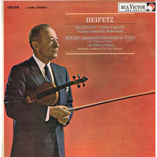 Alexander Glazunov, Wolfgang Amadeus Mozart, Jascha Heifetz, Walter Hendl, William Primrose, Izler Solomon – GLAZOUNOV: Violin Concerto / MOZART: Symphonie Concertante in E-Flat (K. 364) for Violin and Viola (LP, Vinyl Record Album)